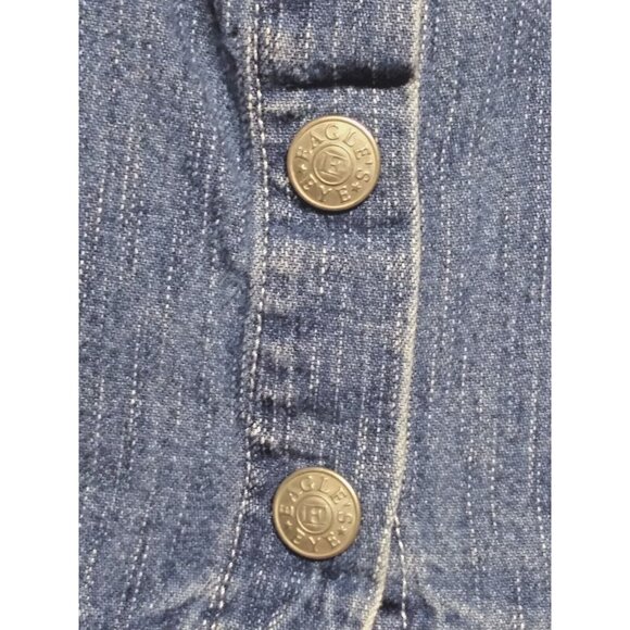 VTG Denim Dress Jumper Girls Sz L crochet floral lace button front fit flare EUC - Picture 7 of 12